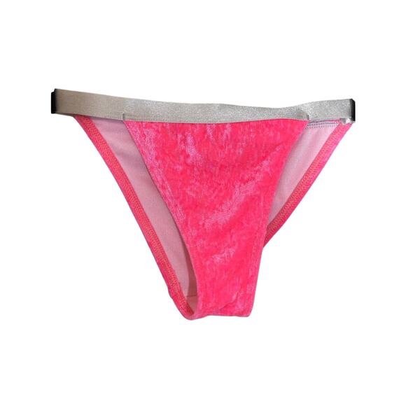 Asos High Waisted Hot Pink Barbie Velvet Cheeky Swim Bottoms - Picture 2 of 5